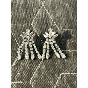 Vintage Sterling Silver glass rhinestone tassel earrings Screw Back  #395